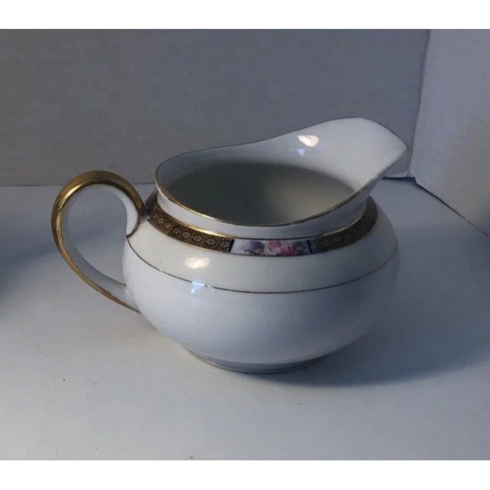 Vtg. Set Noritake Sugar Bowl With Lid & Creamer Japan Pink Rose Green Mark